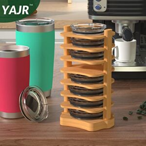 YAJR Tumbler Lid Organizer for Kitchen Cabinet, Freestanding Tumbler Lid Holder for Countertop, Bamboo Tumbler Lid Storage Rack, Tumbler Lid Organization for Cupboard Coffee Cup Lid Storage