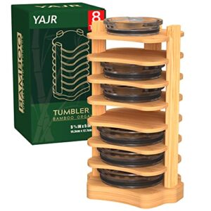 YAJR Tumbler Lid Organizer for Kitchen Cabinet, Freestanding Tumbler Lid Holder for Countertop, Bamboo Tumbler Lid Storage Rack, Tumbler Lid Organization for Cupboard Coffee Cup Lid Storage