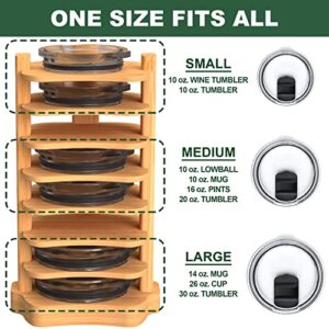 YAJR Tumbler Lid Organizer for Kitchen Cabinet, Freestanding Tumbler Lid Holder for Countertop, Bamboo Tumbler Lid Storage Rack, Tumbler Lid Organization for Cupboard Coffee Cup Lid Storage