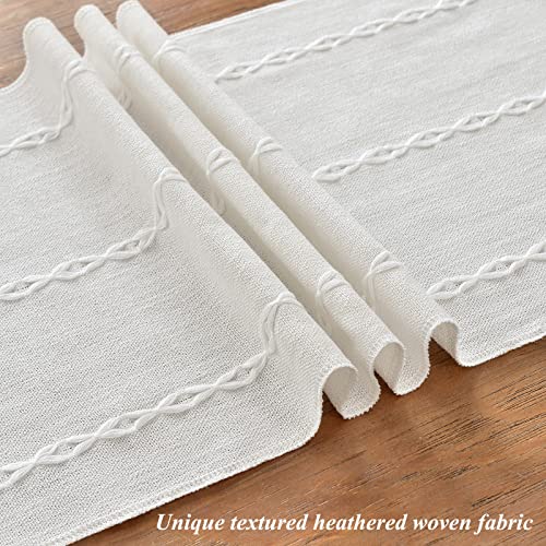 Wracra Rustic Linen Table Runner Farmhouse Style Table Runners 72 inches Long Embroidered Table Runner with Hand-Tassels for Party, Dresser Decor and Dining Room Decorations (White, 13"×72")