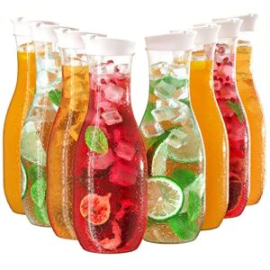 8 pack large carafe pitchers - 1 liter, narrow-neck and easy-grip water, wine & juice carafes with sturdy screw-on lids, great for mimosa bar - by lendra