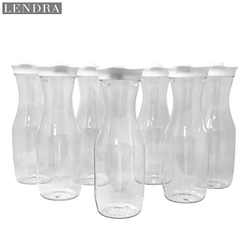 8 Pack Large Carafe Pitchers - 1 liter, Narrow-Neck and Easy-Grip Water, Wine & Juice Carafes with Sturdy Screw-on Lids, Great for Mimosa Bar - by Lendra