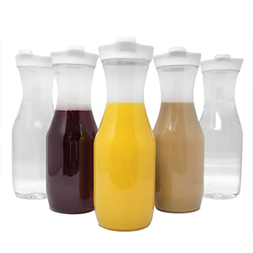 8 Pack Large Carafe Pitchers - 1 liter, Narrow-Neck and Easy-Grip Water, Wine & Juice Carafes with Sturdy Screw-on Lids, Great for Mimosa Bar - by Lendra