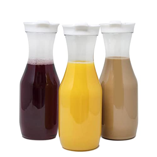 8 Pack Large Carafe Pitchers - 1 liter, Narrow-Neck and Easy-Grip Water, Wine & Juice Carafes with Sturdy Screw-on Lids, Great for Mimosa Bar - by Lendra