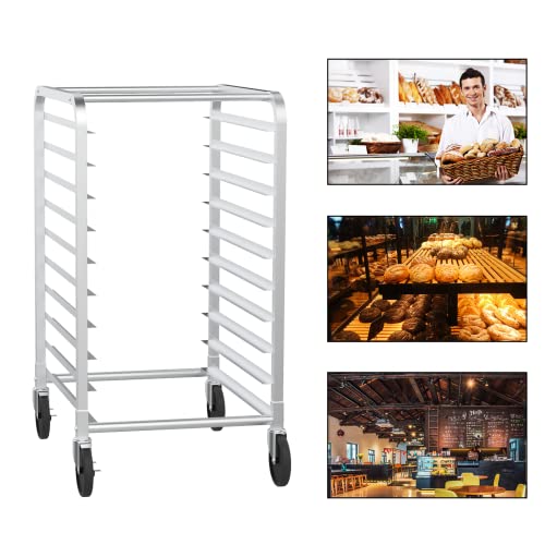 VINGLI 10-Tier Full/Half Sheet Pan Rack, Aluminum Bakery Rack, Speed Rack, Bakers Rack with Lockable Wheels for Home Commercial Kitchen, Restaurant, Cafeteria, Dessert Shop, 20" W x 26" D x 38" H