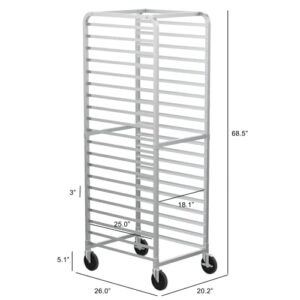 VINGLI Upgraded 20-Tier Full/Half Sheet Pan Rack, Aluminum Bakery Rack, Speed Rack, Bakers Rack with Lockable Wheels for Home Commercial Kitchen, Restaurant, Cafeteria, Dessert Shop, 68.5”H