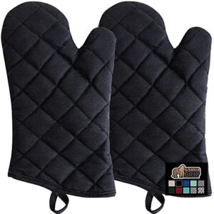 gorilla grip heat resistant thick cotton oven mitts set, soft quilted lining, strong grip potholders for hot pans and oven, kitchen mitt pair protect hands, cooking baking bbq gloves, 13 inch, black