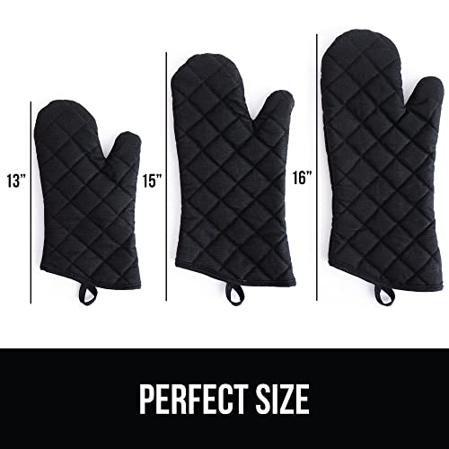 Gorilla Grip Heat Resistant Thick Cotton Oven Mitts Set, Soft Quilted Lining, Strong Grip Potholders for Hot Pans and Oven, Kitchen Mitt Pair Protect Hands, Cooking Baking BBQ Gloves, 13 Inch, Black