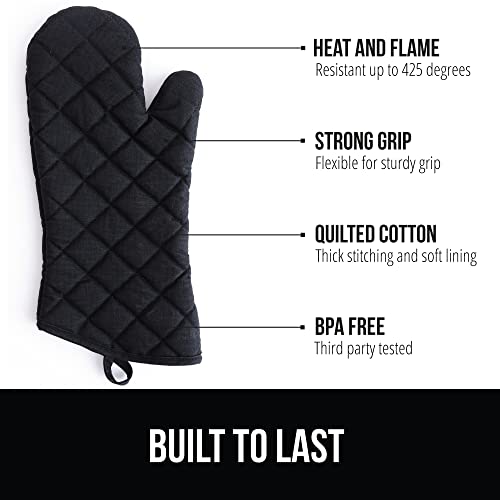 Gorilla Grip Heat Resistant Thick Cotton Oven Mitts Set, Soft Quilted Lining, Strong Grip Potholders for Hot Pans and Oven, Kitchen Mitt Pair Protect Hands, Cooking Baking BBQ Gloves, 13 Inch, Black