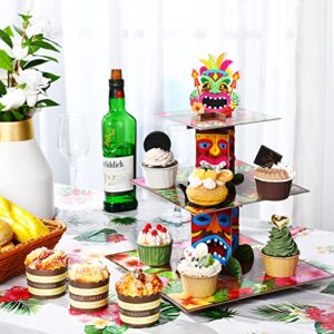 3 Tier Hawaiian Cupcake Stand Tiki Torch Cupcake Holder Luau Theme Cake Holder Decorations Tropical Cupcake Dessert Holder for Summer Pool Beach Birthday Party Supplies (1 Pack)