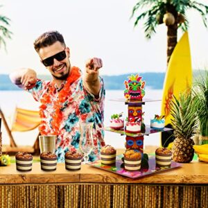 3 Tier Hawaiian Cupcake Stand Tiki Torch Cupcake Holder Luau Theme Cake Holder Decorations Tropical Cupcake Dessert Holder for Summer Pool Beach Birthday Party Supplies (1 Pack)