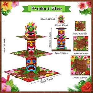 3 Tier Hawaiian Cupcake Stand Tiki Torch Cupcake Holder Luau Theme Cake Holder Decorations Tropical Cupcake Dessert Holder for Summer Pool Beach Birthday Party Supplies (1 Pack)