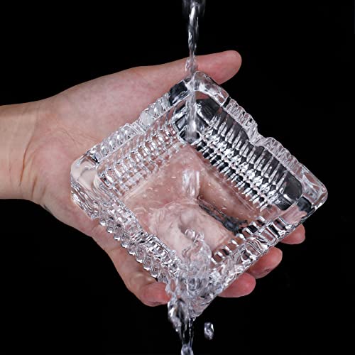 UZQL Ashtray, Glass Ashtray Square Crystal Ashtray, Classic Design Ashtray for Weed, Home Large Ashtrays for Cigarettes Outdoor （4.1 inch）