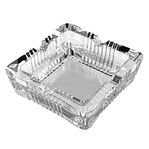 UZQL Ashtray, Glass Ashtray Square Crystal Ashtray, Classic Design Ashtray for Weed, Home Large Ashtrays for Cigarettes Outdoor （4.1 inch）