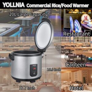 YOLLNIA Commercial Rice Warmer, 18.1QT/100 CUP Portable Food & Rice Warmer (Not a Cooker) / 122℉- 178℉ Adjustable Temperature| 130W | Non-stick Inner Pot| Fit For Restaurant/Party/Family