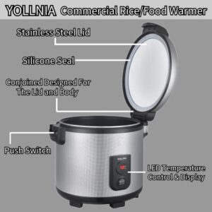 YOLLNIA Commercial Rice Warmer, 18.1QT/100 CUP Portable Food & Rice Warmer (Not a Cooker) / 122℉- 178℉ Adjustable Temperature| 130W | Non-stick Inner Pot| Fit For Restaurant/Party/Family