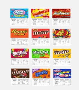 candy vending machine labels stickers 2.5" square with nutrition