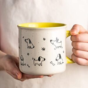 AmorArc 22 OZ Large Ceramic Coffee Mugs Set of 2, Modern Design Oversized Mugs With Big Handle for Men Women Dad Mom, Big Mug With Textured Dogs Cats Patterns for Office & Home -Microwave Safe, 2 Pcs