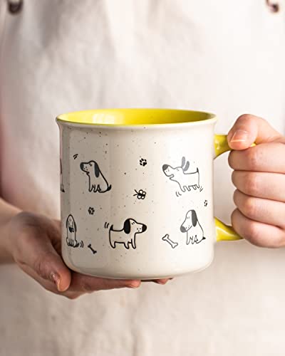 AmorArc 22 OZ Large Ceramic Coffee Mugs Set of 2, Modern Design Oversized Mugs With Big Handle for Men Women Dad Mom, Big Mug With Textured Dogs Cats Patterns for Office & Home -Microwave Safe, 2 Pcs