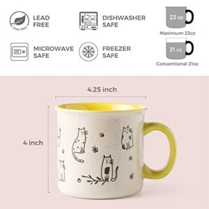 AmorArc 22 OZ Large Ceramic Coffee Mugs Set of 2, Modern Design Oversized Mugs With Big Handle for Men Women Dad Mom, Big Mug With Textured Dogs Cats Patterns for Office & Home -Microwave Safe, 2 Pcs