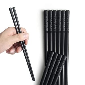 chopsticks, yfwood 5 pairs fiberglass chopsticks - reusable japanese chinese chopsticks dishwasher safe, non-slip,9.4 inch- black