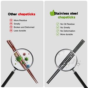 Chopsticks, YFWOOD 5 Pairs Fiberglass Chopsticks - Reusable Japanese Chinese Chopsticks Dishwasher Safe, Non-Slip,9.4 Inch- Black