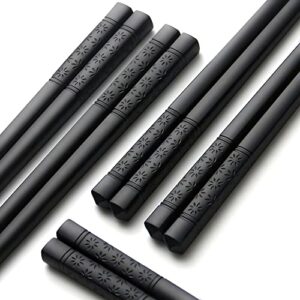 Chopsticks, YFWOOD 5 Pairs Fiberglass Chopsticks - Reusable Japanese Chinese Chopsticks Dishwasher Safe, Non-Slip,9.4 Inch- Black