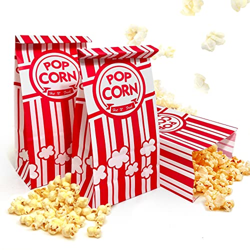 Keriqi Flat Bottom Popcorn Bags, 50 Pcs Paper Popcorn Bags for Family Movie Night Baseball Themed Carnival Christmas Birthday Party