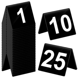 tuanse table numbers 1-25 acrylic double side numbered table tents plastic restaurant wedding table number table tent numbers cards signs for party banquets wedding reception (black, white)