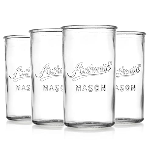 Glaver's Drinking Glasses – Set of 4 Authentic Mason Vintage Glassware – Clear Glass Tumblers for Cocktails, Water, Juice – Embossed Vintage Drinking Glasses (Highball 18 oz 7983)