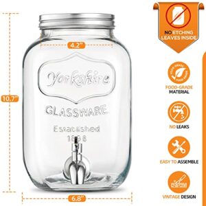 1-Gallon Glass Beverage Dispenser with Stainless Steel Spigot - [2 Pack] Drink Dispensers for Parties - Mason Jar Drinking Dispenser with Lid, Wooden Chalkboard