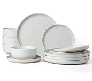 famiware plates and bowls set, 12 pieces dinnerware sets, dishes set for 4, white