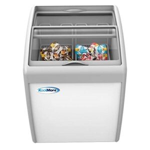 koolmore mcf-6c commercial ice cream freezer display case; glass top chest freezer 2 storage baskets and clear; sliding lid; 5.7 cu. ft. capacity; white