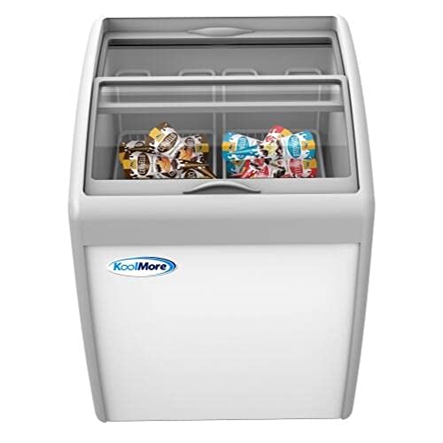 Koolmore MCF-6C Commercial Ice Cream Freezer Display Case; Glass Top Chest Freezer 2 Storage Baskets And Clear; Sliding Lid; 5.7 Cu. Ft. Capacity; White