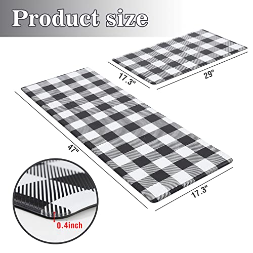 MAYHMYO Kitchen Mats 2 PCS Anti Fatigue Kitchen Rugs Non Skid Waterproof Kitchen Floor Mat Cushioned Black and White Kitchen Rugs Farmhouse Comfort Standing Kitchen Mats for Floor, House, Sink, Office