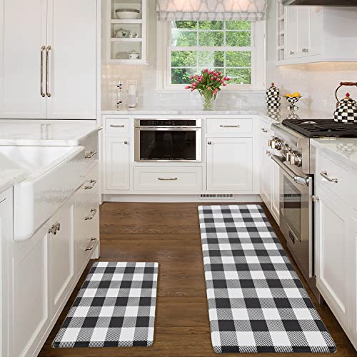 MAYHMYO Kitchen Mats 2 PCS Anti Fatigue Kitchen Rugs Non Skid Waterproof Kitchen Floor Mat Cushioned Black and White Kitchen Rugs Farmhouse Comfort Standing Kitchen Mats for Floor, House, Sink, Office