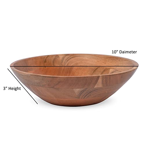 Samhita Acacia Wood Serving Bowl, Fruit Bowl, Friendly and Perfect for Salad, Vegetables and Fruit,Single Salad Bowl (10" x 10" x 3")