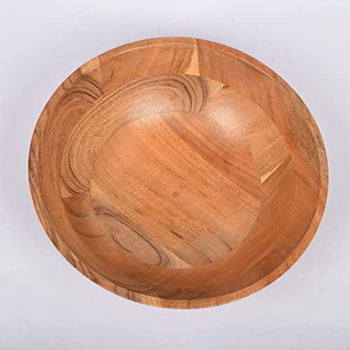 Samhita Acacia Wood Serving Bowl, Fruit Bowl, Friendly and Perfect for Salad, Vegetables and Fruit,Single Salad Bowl (10" x 10" x 3")