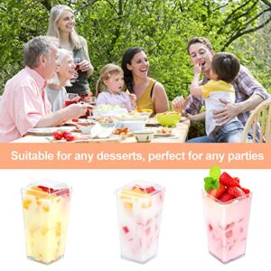 EASERCY 50 Pack 3 oz Square Mini Dessert Cups with Lids and Spoons Clear Dessert Shooter Cups with Spoons Parfait Cups with Lids Appetizer Cups for Party Small Plastic Dessert Cups for Pudding