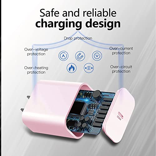 [Apple MFI Certified] iPhone Charger Apple Block USB C Fast Wall Plug with 6ft USB C to Lightning Cable for iPhone13/14/14 plus/12/pro/pro max/11/Air pods pro/iPad air 3/min4 (Pink, 1PACK)