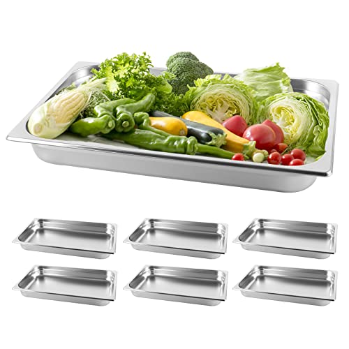 Restlrious Hotel Pan Full Size Stainless Steel Steam Table Pan, 2.6’’ Deep Chafer Food Pan, Pack of 6 Stackable Anti-Jam Steam Pan for Hotel, Restaurant Supplies, Party, Buffet and Event Catering