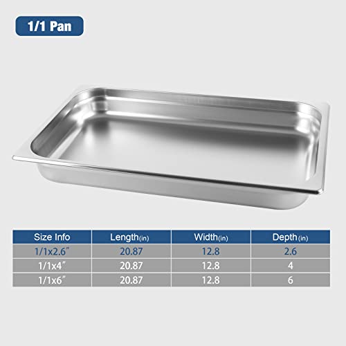 Restlrious Hotel Pan Full Size Stainless Steel Steam Table Pan, 2.6’’ Deep Chafer Food Pan, Pack of 6 Stackable Anti-Jam Steam Pan for Hotel, Restaurant Supplies, Party, Buffet and Event Catering