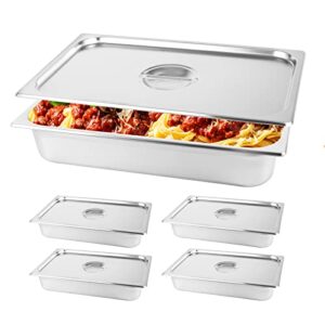 restlrious hotel pan full size stainless steel steam table pan with lid, 4" deep chafer food pan, pack of 4 stackable anti-jam steam pan for hotel, restaurant supplies, party, buffet & event catering