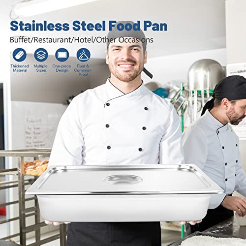 Restlrious Hotel Pan Full Size Stainless Steel Steam Table Pan with Lid, 4" Deep Chafer Food Pan, Pack of 4 Stackable Anti-Jam Steam Pan for Hotel, Restaurant Supplies, Party, Buffet & Event Catering