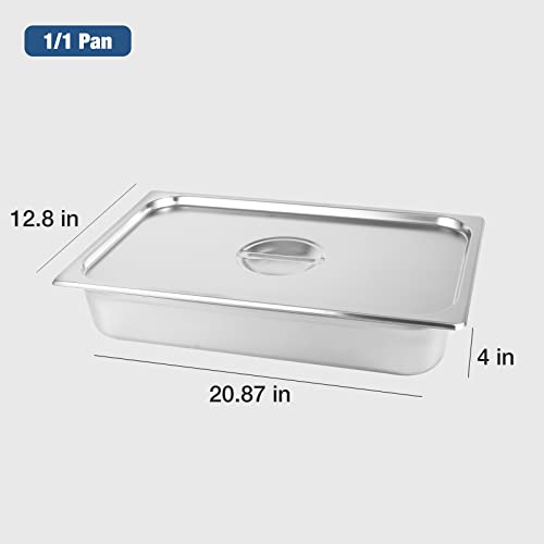 Restlrious Hotel Pan Full Size Stainless Steel Steam Table Pan with Lid, 4" Deep Chafer Food Pan, Pack of 4 Stackable Anti-Jam Steam Pan for Hotel, Restaurant Supplies, Party, Buffet & Event Catering