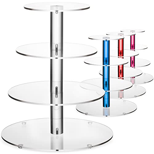 4-Tier Acrylic Cupcake Stand for 36 Cupcakes, Cupcake Tower Made with Finest Food Grade Acrylic, Cupcake Holder Designed with Glassy Stem for Modern Cupcake Display, for Wedding & Party. Clear