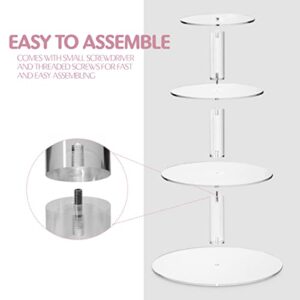 4-Tier Acrylic Cupcake Stand for 36 Cupcakes, Cupcake Tower Made with Finest Food Grade Acrylic, Cupcake Holder Designed with Glassy Stem for Modern Cupcake Display, for Wedding & Party. Clear