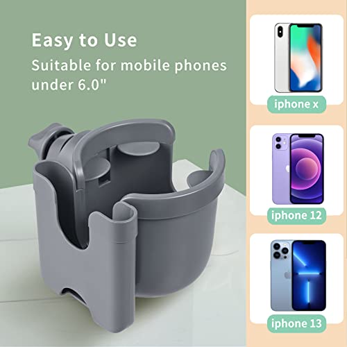 Suranew Universal Cup Holder with Phone Mount, Drink Holder for Stroller, Walker, Bike, Wheelchair,Scooter, Fits to Part of The pram of Uppababy, Nuna, Bugaboo, Doona