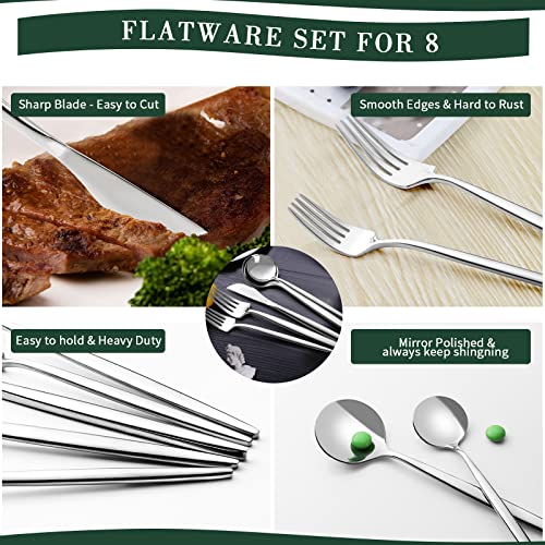 40-Piece Silverware Set for 8, CEKEE Stainless Steel Flatware Cutlery Set for Home Restaurant Hotel Apartment, Kitchen Utensils Set Included Knife Spoon and Fork Set- Mirror Polished & Dishwasher Safe