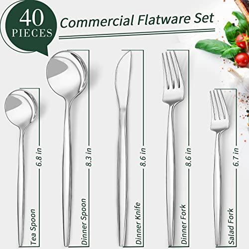 40-Piece Silverware Set for 8, CEKEE Stainless Steel Flatware Cutlery Set for Home Restaurant Hotel Apartment, Kitchen Utensils Set Included Knife Spoon and Fork Set- Mirror Polished & Dishwasher Safe